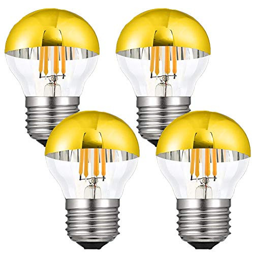 LXcom 4W G45 Edison LED Bulb Gold Tipped Half Chrome LED Light Bulb (4 Pack)- E26/E27 Base G45 Antique Dimmable Vintage LED Filament Bulbs Warm White 2700K 40W Equal, AC110V-130V