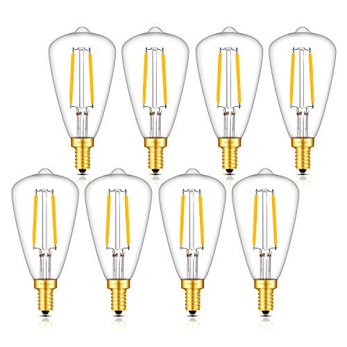 CRLight Candelabra Bulb 30W Equivalent 3000K Soft White 300LM Dimmable, 2W LED E12 Base Vintage Edison Style ST48 / ST14 Clear Glass LED Filament Light Bulbs, Pack of 8