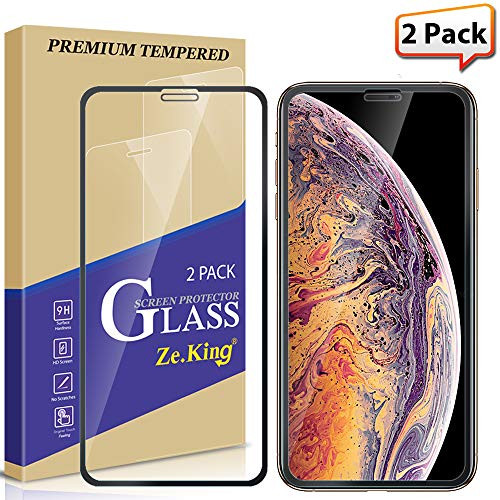 Zeking Full Coverage Tempered Glass Screen Protector Lifetime Replacement Warranty Compatible with iPhone Xs Max - [2 Pack](Black)