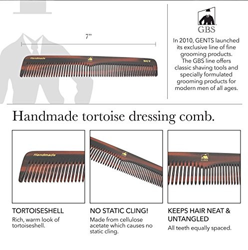 GBS DCT- Anti-Static Coarse/Fine Toothed Dressing, Grooming, and Styling Comb for Men/Women, 7" Hand-Made of Quality Cellulose Acetate, Saw-Cut & Hand Polished