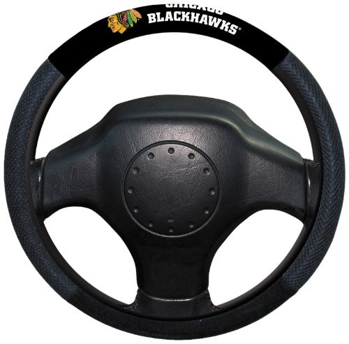 Fremont Die NHL Chicago Blackhawks Poly-Suede Steering Wheel Cover, Fits Most Standard Size Steering Wheels, Black/Team Colors