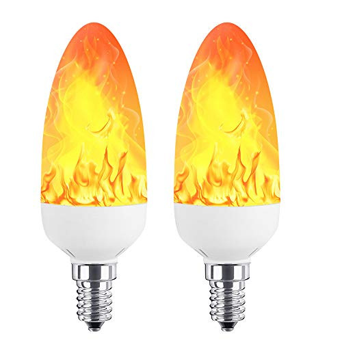RinoHome LED Flame Effect Light Bulb - 2 Modes with Upside Down Effect - E12 Base Flickering Fire Flame Bulbs for Halloween Home/Hotel/Bar Party Decoration (2PACK)
