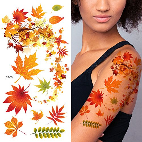 Supperb Flower & Autumn Leaves Temporary Tattoos Gorgeous Color Tattoos (Fall In Love)