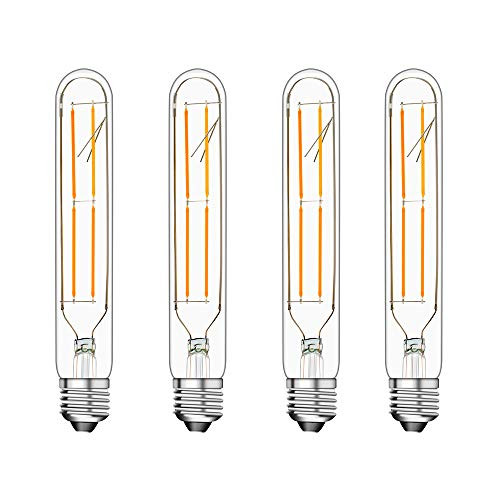 Dimmable 6W Tubular LED Bulbs, T10 T30 LED Vintage Bulb 60 Watt Equivalent, Warm White 2700K, E26 Medium Base 600LM, 7.3 Inches Long Edison Style Filament Light Bulb, Pack of 4