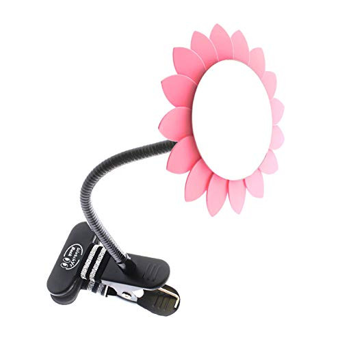 Clip-On Convex Mirror Pink Sun Flower Decoration for Desk and Cubicle to See Behind You. Wide Angle View Clear Reflection. Real Glass Round Mirror