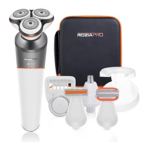 Roziaplus Electric Razor for Men Beard Trimmer 5 in 1 Grooming Kit Electric Shaver Rechargeable Waterproof Rotary Shavers Cordless Nose Hair Trimmer