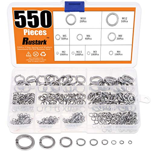 Rustark 550Pcs 9 Sizes 304 Stainless Steel Flat Washers Assortment Hardware Set - M2 M2.5 M3 M4 M5 M6 M8 M10 M12