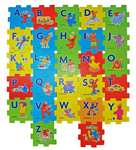 Sesame Street Alphabet Foam Floor Puzzle. Plus Free Bonus Reward Stickers and 1 Box of Sesame Street Flash Cards (Design May Vary).