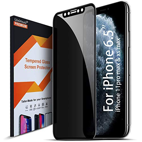 Uxinuo Privacy Screen Protector for iPhone 11 Pro Max, Premium 4D Curved Edge to Edge Full Coverage Privacy Tempered Glass Screen Protector for Apple iPhone 11 Pro Max, Xs Max (Privacy 11 Pro Max 6.5)