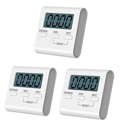 3 Pack Digital Kitchen Timer,small cooking timer,Big Digits, Strong Magnet Backing, Loud Alarm, Memory Function, ON/OFF Switch,Count-Up & Count Down for Cooking Baking Sports