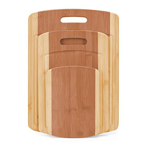 Premium Bamboo Cutting Board Set of 3- Eco-Friendly Thick Wood Chopping Boards for Food Prep, Meat, Vegetables, Fruits, Crackers