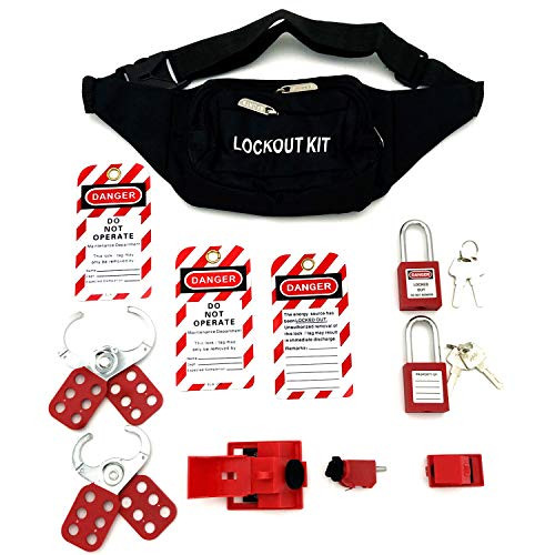 Lockout Tagout Kit - Clamp-On Circuit Breaker Lockout, Group Lockout Hasps, Lockout Tag, Universal Multi- Pole Breaker with Pocket Bag