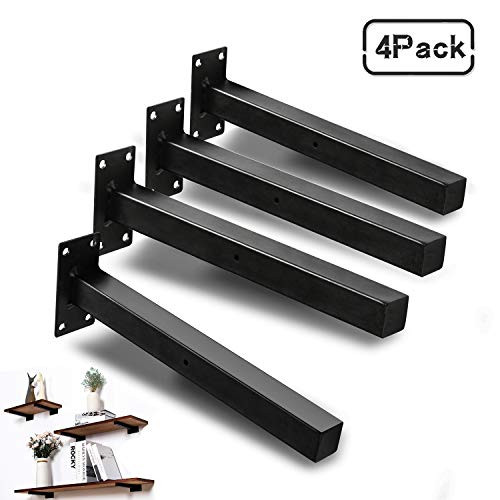 Shelf Brackets,Brackets for Shelves 8 Inch, Industrial Floating Bracket,Wall Mounted Heavy Duty Rustic Shelf Brackets, Decorative Shelving, Shelf Supports Black 4 Pack