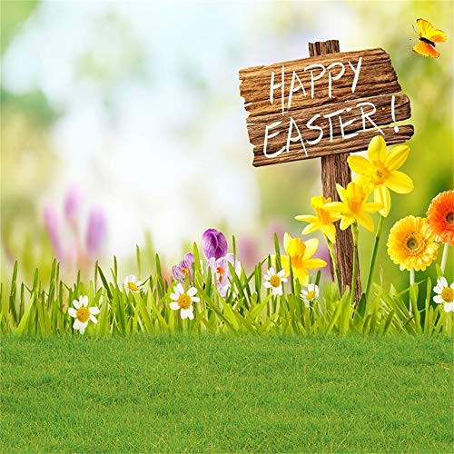 OFILA Happy Easter Backdrop 10x10ft Springtime Photography Background Spring Flowers Blossom Green Meadow Kids Easter Photobooth School Events Video Props OFILA Happy Easter Backdrop 10x10ft Springtime Photography Background Spring Flowers Blossom Green Meadow Kids Easter Photobooth School Events Video Props