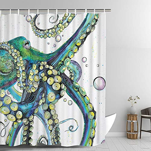 Smurfs Yingda Bathroom Shower Curtain Colorful Fashion Octopus Shower Curtains Durable Fabric Bath Curtain Waterproof Bathroom Curtain with 12 Hooks, Colorful Fashion Octopus Shower Curtain