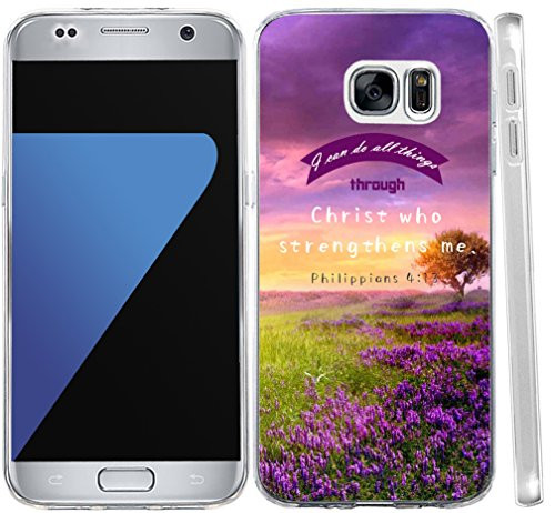 S7 Case Christian Quotes, Hungo Compatible Soft TPU Silicone Protector Cover Case Replacement for Samsung Galaxy S7 Bible Verses I Can Do All Things Through Christ Who Strengthens Me