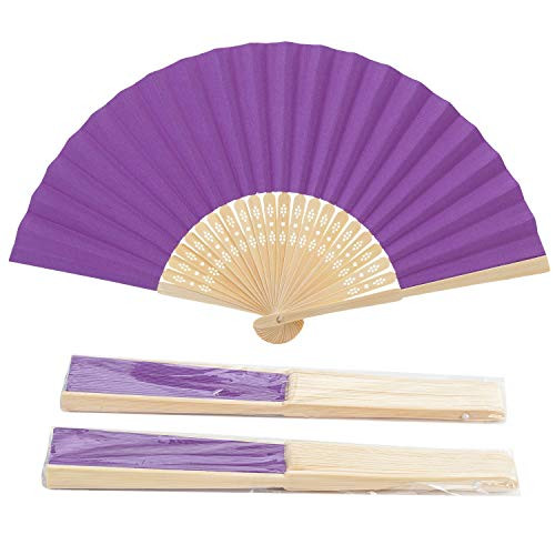 Sepwedd 50pcs Purple Paper Hand Fan Bamboo Folding Fan Handheld Fans Paper Folded Fan for Wedding Party and Home Decoration (50PCS Purple)