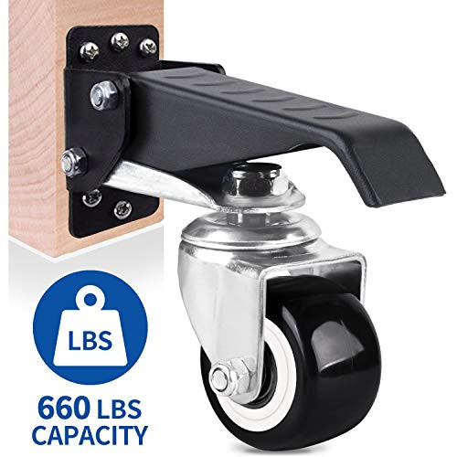 SOLEJAZZ Workbench Caster kit 660 LBS Capacity 4 Heavy Duty Retractable Workbench Casters Wheels All Steel Construction Urethane, Bonus Install Template[New Version]