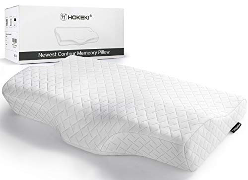 HOKEKI Contour Memory Foam Pillow Neck Pain Support, Neck Pillows for Pain Relief Sleeping, Ergonomic Cervical Pillow, Sutera Sleep Orthopedic Pillow with Pillowcase for Side, Back, Stomach Sleepers