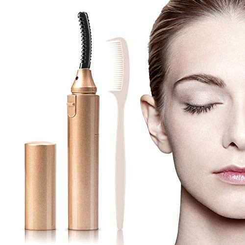 Heated Eyelash Curler, Electric Eyelash Curler Brush, Portable Electric Makeup Eye lashes Brush, Eyelash Curler with Comb Long Lasting Curled (Rose Gold) (gold) (Rose Gold)