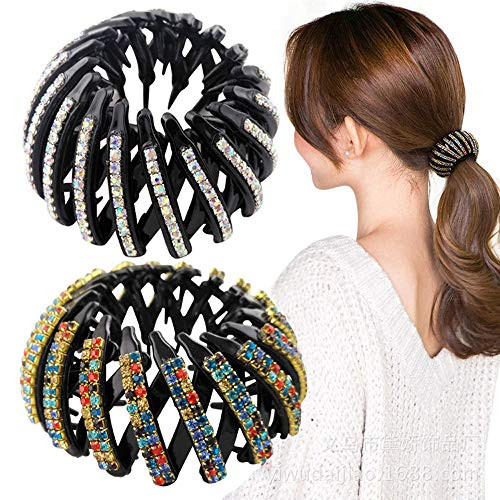 Ovche Crystal Bird Nest Buns Hair Clips Ponytail Hair Comb French Teethes Side Comb Headpiece Grip Hair Clips Jewelry Accessory for Women Girls,Black and Colour