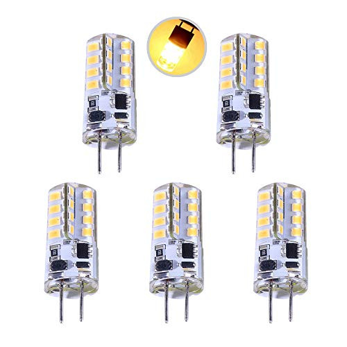 LEKIBOP GY6.35 LED Bulbs Beads Lighting AC 12V 3W Corn Light 32 Pcs 2835 SMD Bi-Pin GY6.35 Base No Strobe Flicker Free Halogen Replacement Bulb Under-Cabinet Light Puck Light (Warm White, 5 PCS)