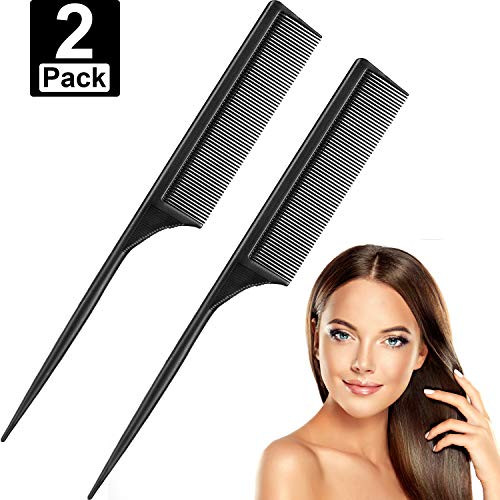 2 Pack Black Carbon Styling Comb Fiber Anti Static and Heat Resistant Tail Comb for Back Combing, Root Teasing, Adding Volume, Evening Styling (Style B)