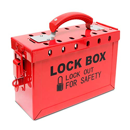 WISAMIC Group Lockout Tagout Lock Box: with 13 Slots Portable Safety Lockout Box Steel Red