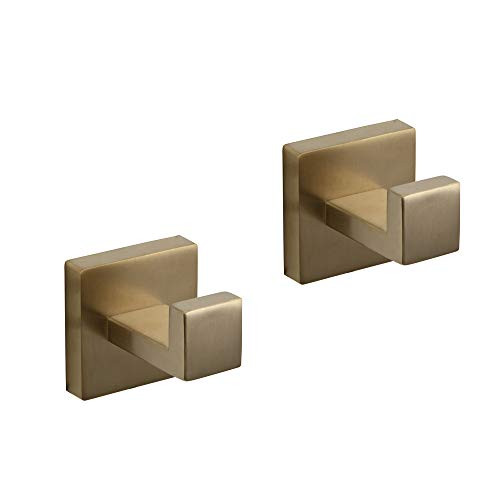GERZWY Bath Single Coat Hook SUS 304 Stainless Steel Robe Clothes Hook for Bathroom Modern Style Wall Mounted Brushed PVD Zirconium Gold 2 Pack FG1607-2BZ