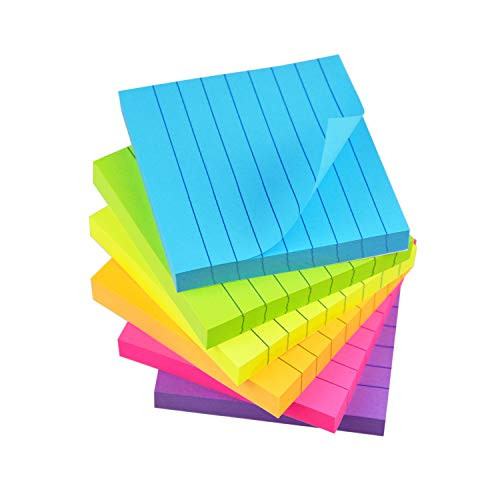 Sticky Notes 6 Bright Color Lined Sticky Notes Self-Stick Notes 3 in x 3 in, 100 Sheets/Pad, 6 Pads/Pack