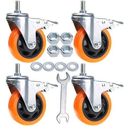 Stem Casters Aozel Heavy Duty Swivel Threaded Stem Caster Wheels with American Size 1/2''-13x1'' Thread Dual Locking Wheel with Brakes Pack of 4 (4 Inch)