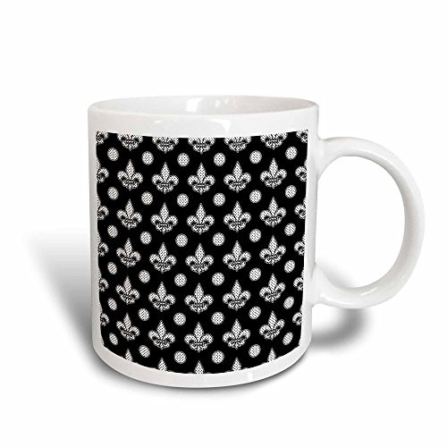 3dRose 175368_3 Polka Dot Fleur De Lis Pattern Black And White Magic Transforming Mug 11 oz Multicolored
