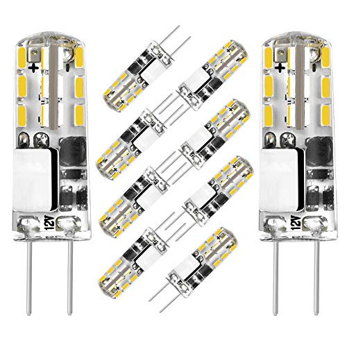 G4 LED Bulb Mini 2W Equivalent to 10W T3 Bi-pin G4 Base Halogen Bulb No Flicker AC/DC 12V Daylight White 6000K G4 Light Bulb for Landscape Lighting, RV, Home Lighting (10 Pack)