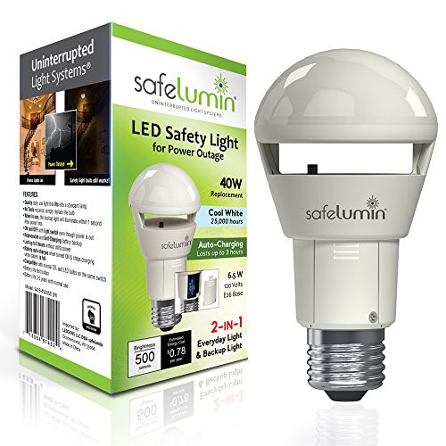 safelumin SA19-450U50 Rechargeable Light Bulbs Cool White - Emergency Lights for Home Power Failure  Works as Normal LED Bulbs