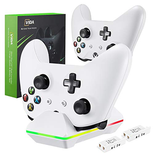 Xbox One Controller Charger, CVIDA Dual Xbox One/One S/One Elite Charging Station with 2 x 800mAh Rechargeable Battery Packs for Two Wireless Controllers Charge Kit White