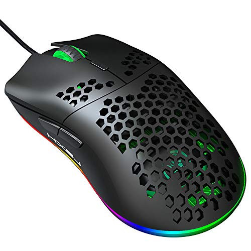 NKLC USB Gaming Mouse, Honeycomb Hollow Ultralight Ultraweave Wired Mouse with Backlight, 6400 DPI Optical Sensor, RGB Gaming Mouse