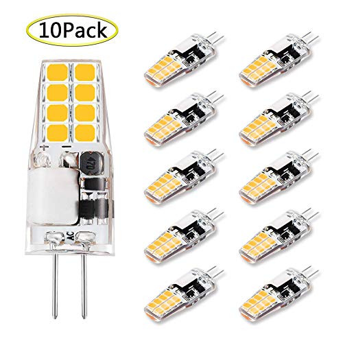G4 led Light Bulb RV 3 Watt Equivalent to 20W-25W G4 Halogen Bulb, T3 JC Type Bi-Pin G4 Base, AC/DC 12V Warm White 3000K Puck Lights(10 Pack)