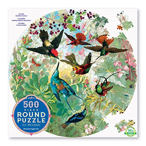 eeBoo Hummingbirds Round Jigsaw Puzzle for Adults, 500 Pieces