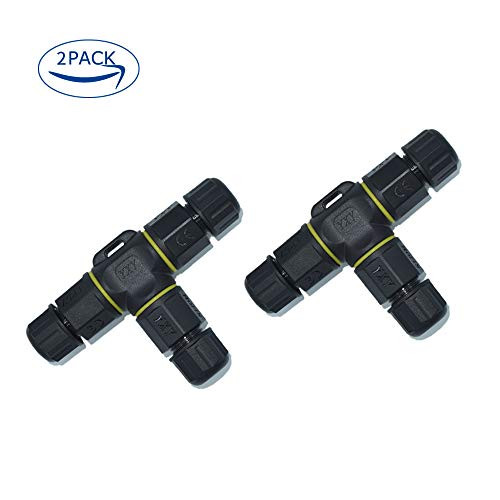 3 Way Junction Box IP68 Waterproof Electrical Junction Box 2 Pin/3 Pin/4 Pin outdoor cable connector for Ø 4.5mm-10mm Cable Range (AC 500V, 25A) 2 Pack(3-Pin)