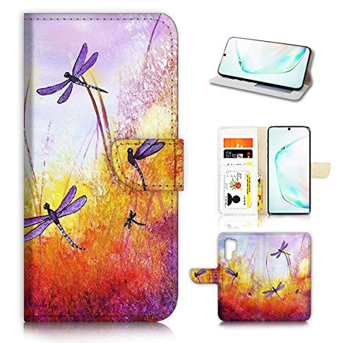 for Samsung Note 10+, Galaxy Note 10 Plus, Designed Flip Wallet Phone Case Cover, A21092 Purple Dragonfly