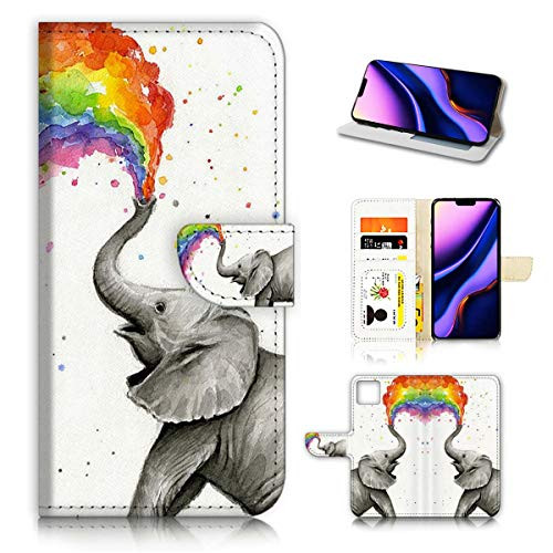 for iPhone 11 Pro Max, Designed Flip Wallet Phone Case Cover, A3957 Rainbow Elephant