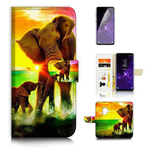 for Samsung S9+, Galaxy S9 Plus, Designed Flip Wallet Phone Case Cover, A21690 Elephant Family 21690