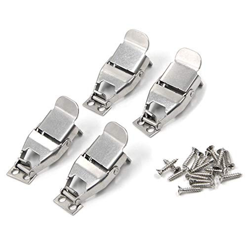 Antrader 4 Pieces Stainless Steel Spring Loaded Toggle LED Light Box Buckle Lock Toolbox Case Chest Trunk Latch Catches Hasps Clamps, Silver