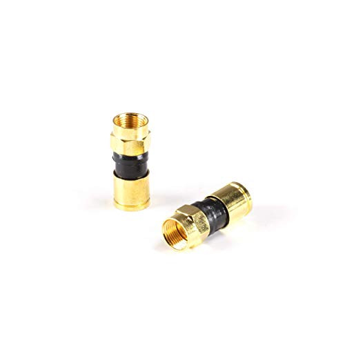 Gold Coaxial Cable Compression Fitting | 10 Pack Connector | for RG6 Coax Cable - with Weather Seal O Ring and Water Tight Grip