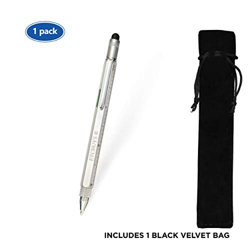 Screwdriver Pen Pocket Multi-Tool 6 in 1  Multi-Functional & Sturdy Aluminum DIY Tool, With Screwdriver, Stylus, Bubble Level, Ruler & Phillips Flathead Bit, Unique Gift Idea 2 (1 Silver)
