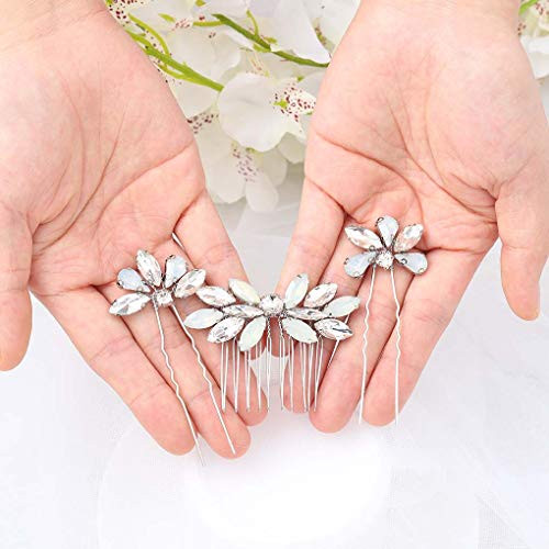 Olbye Wedding Hair Comb Crystal Hair Pin Set Bridal Hair Accessories Silver Wedding Headpieces Olbye Wedding Hair Comb Crystal Hair Pin Set Bridal Hair Accessories Silver Wedding Headpieces