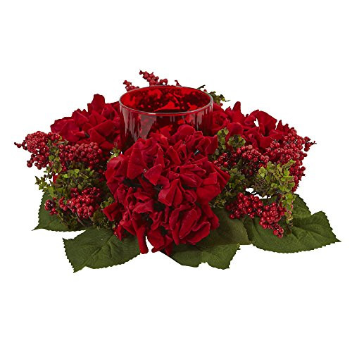Nearly Natural Hydrangea & Berry Candelabrum Decor, Red