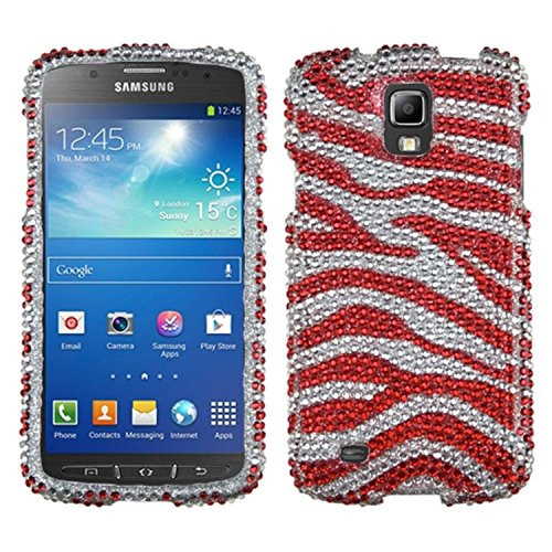 MyBat Diamante Protector Cover for Samsung i537 (Galaxy S4 Active) - Retail Packaging - Zebra Skin (Silver/Red)