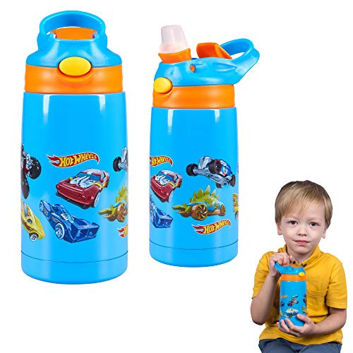 Franco Kids Double Wall Vacuum Insulated Stainless Steel Water Bottle, 14-Ounce, Hot Wheels