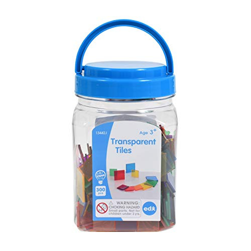 edx education Transparent Tiles - Mini Jar - Colorful, Plastic Squares - Light Box Accessory - Sensory Play - Math Manipulative